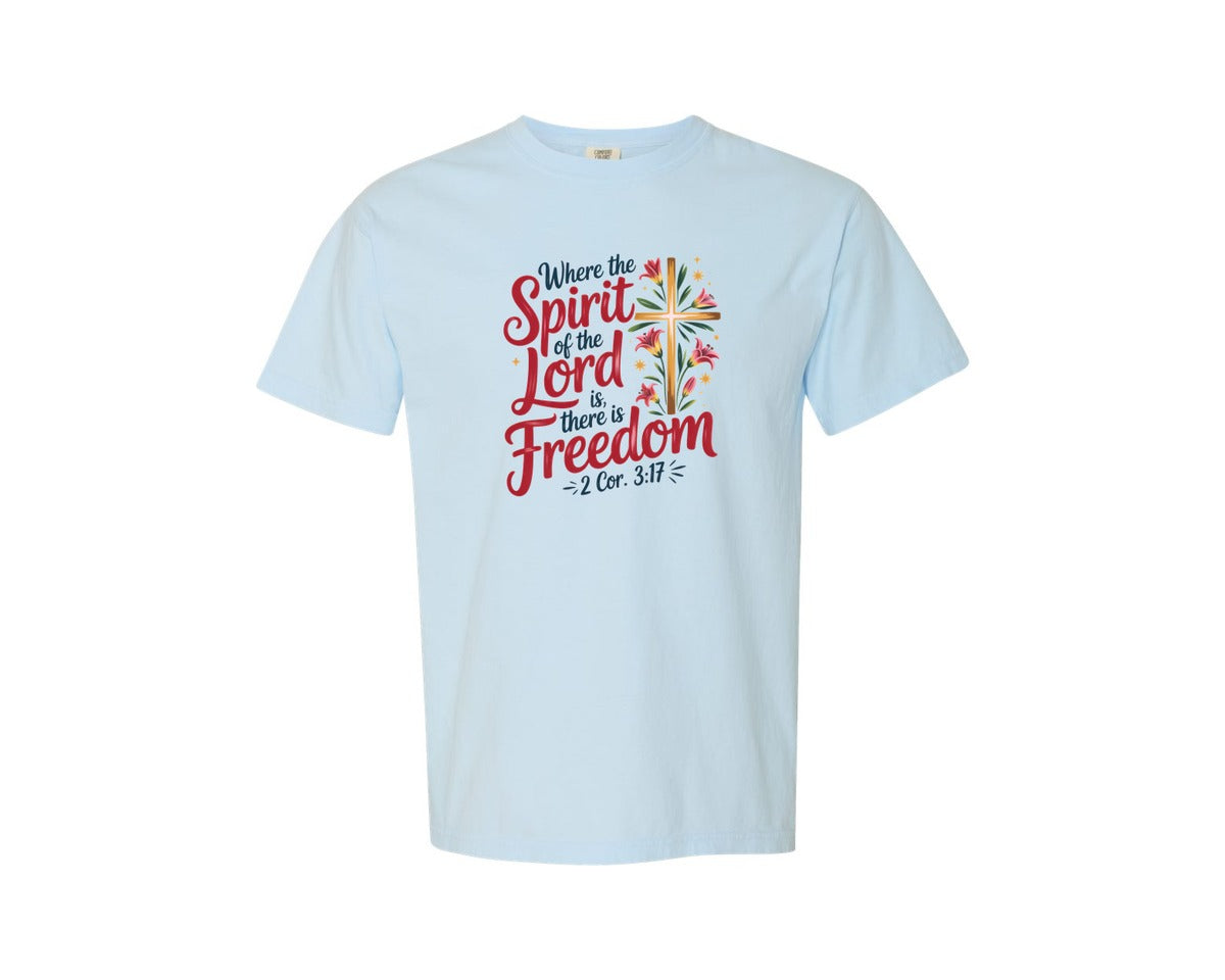 brand:Comfort Colors|color:Chambray|Where The Spirit Of The Lord Is Graphic T-Shirt