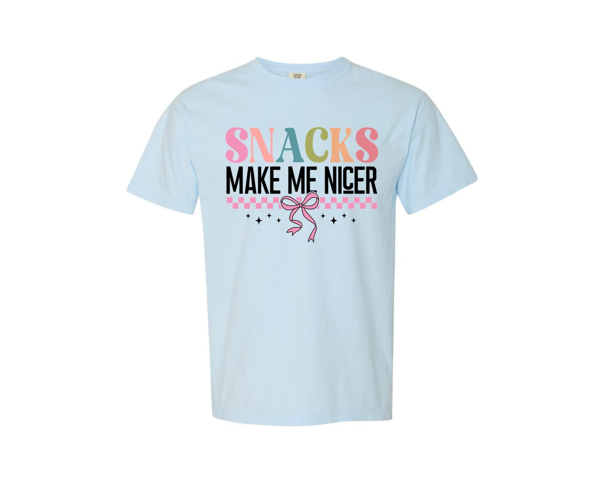 brand:Comfort Colors|color:Chambray|Snacks Make Me Nice Funny Raccoon 2 Graphic T-Shirt