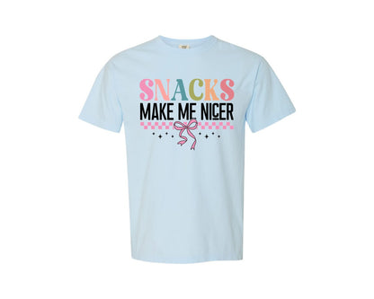 brand:Comfort Colors|color:Chambray|Snacks Make Me Nice Funny Raccoon 2 Graphic T-Shirt