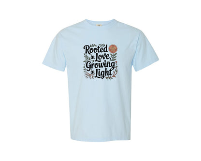 brand:Comfort Colors|color:Chambray|Rooted In Love Growing In Light Positive Graphic T-Shirt