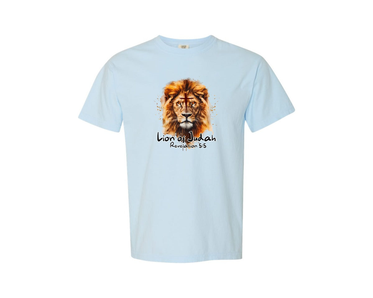 brand:Comfort Colors|color:Chambray|Elegant Christian Quote Lion Graphic T-Shirt