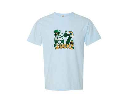 brand:Comfort Colors|color:Chambray|67 Lucky St Patrick S Day Faux Yarn Graphic T-Shirt