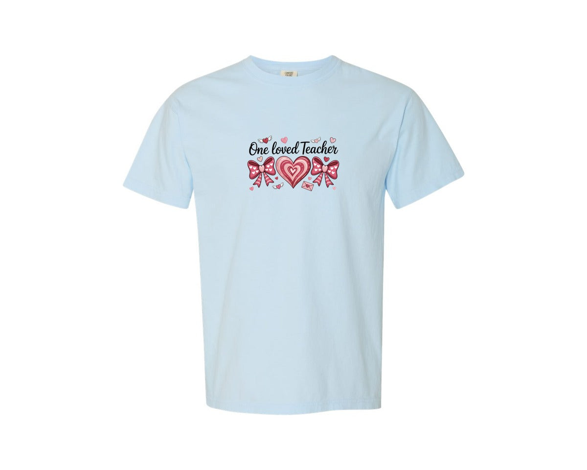 brand:Comfort Colors|color:Chambray|One Love Teacher Valentine Graphic T-Shirt