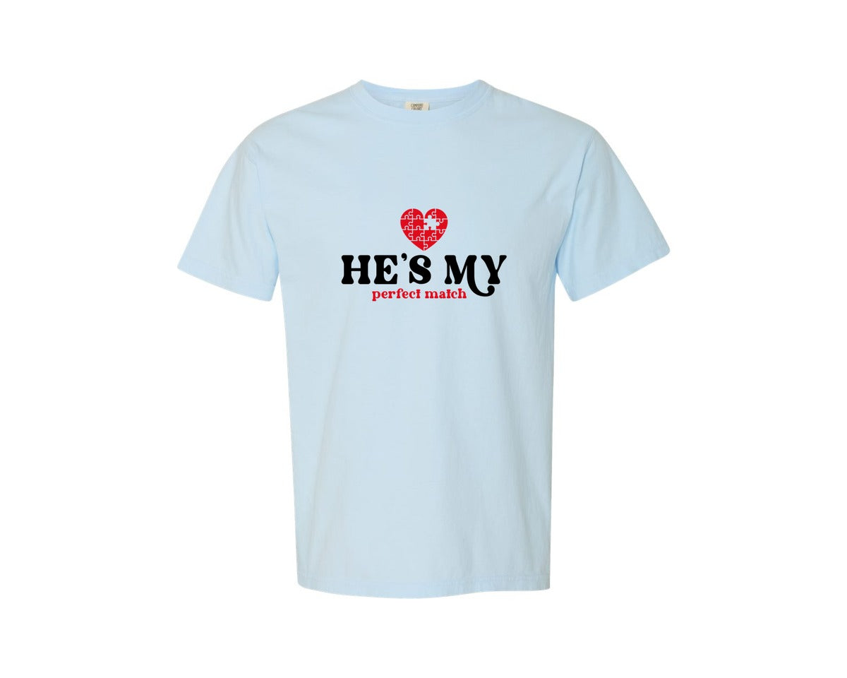 brand:Comfort Colors|color:Chambray|Hes My Match Shes My Match Valentine Graphic T-Shirt