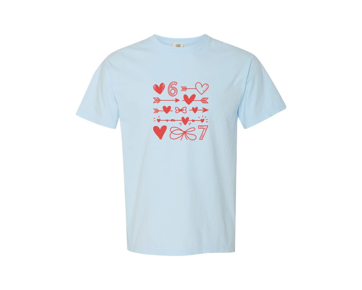 brand:Comfort Colors|color:Chambray|Cute 67 Birthday Hearts Graphic T-Shirt