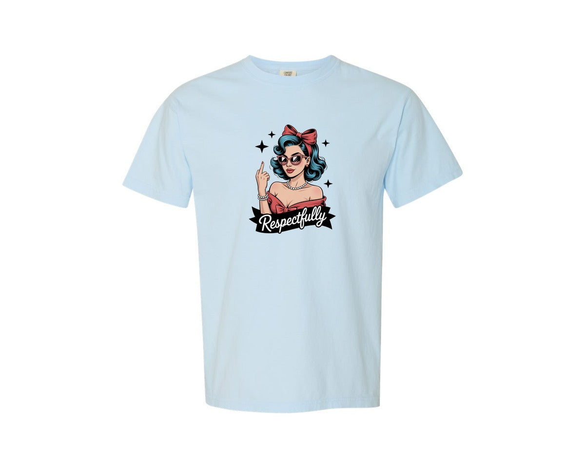 brand:Comfort Colors|color:Chambray|Respectfully Retro Middle Finger Graphic T-Shirt