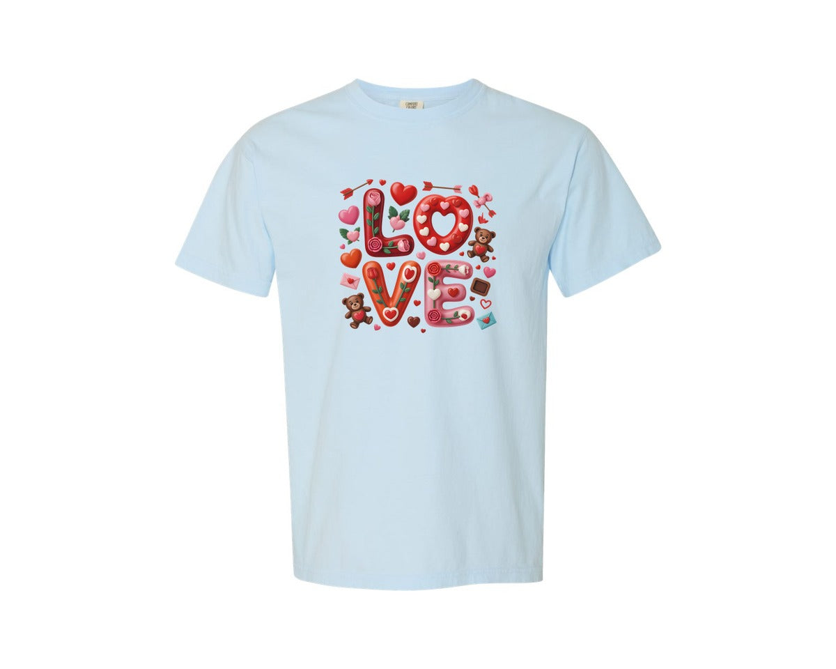 brand:Comfort Colors|color:Chambray|Love Valentines Day Design 2 Graphic T-Shirt