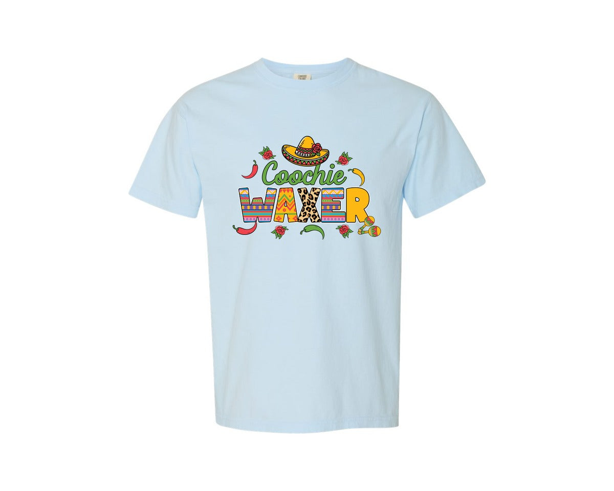 brand:Comfort Colors|color:Chambray|Cinco De Mayo Coochie Waxer Mexico Graphic T-Shirt