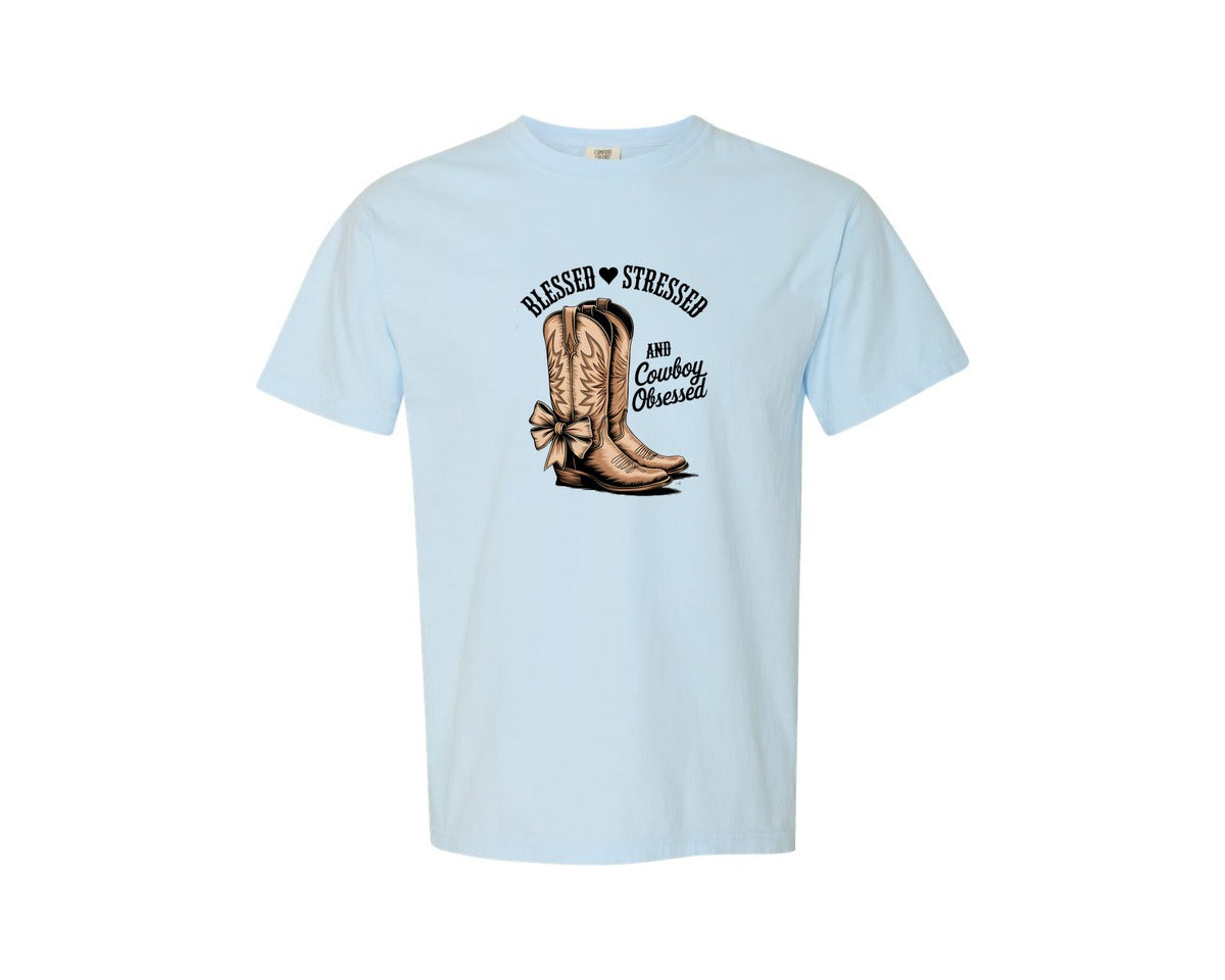 brand:Comfort Colors|color:Chambray|Blessed Stressed Mom Western Mothers Day 2 Graphic T-Shirt