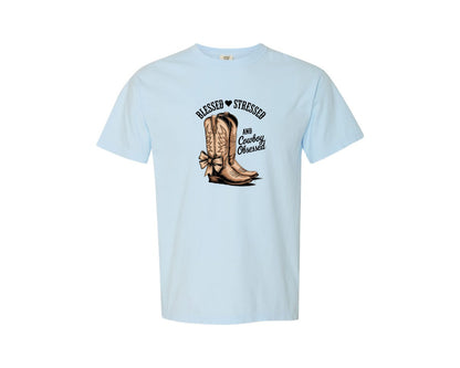 brand:Comfort Colors|color:Chambray|Blessed Stressed Mom Western Mothers Day 2 Graphic T-Shirt