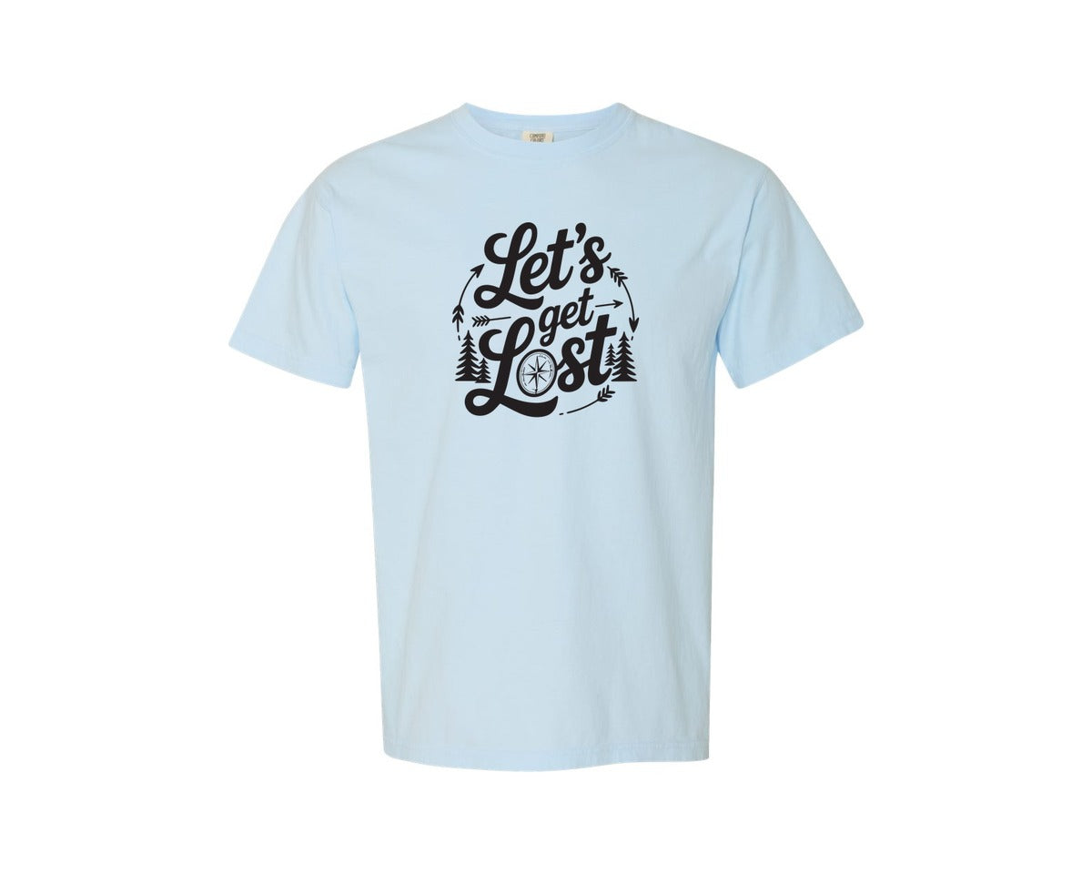 brand:Comfort Colors|color:Chambray|Lets Get Lost Hiking T Shirt Design Graphic T-Shirt