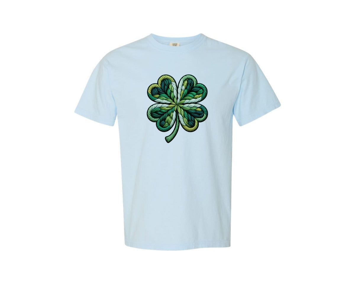 brand:Comfort Colors|color:Chambray|Faux Sequin Shamrock Patricks Day Graphic T-Shirt