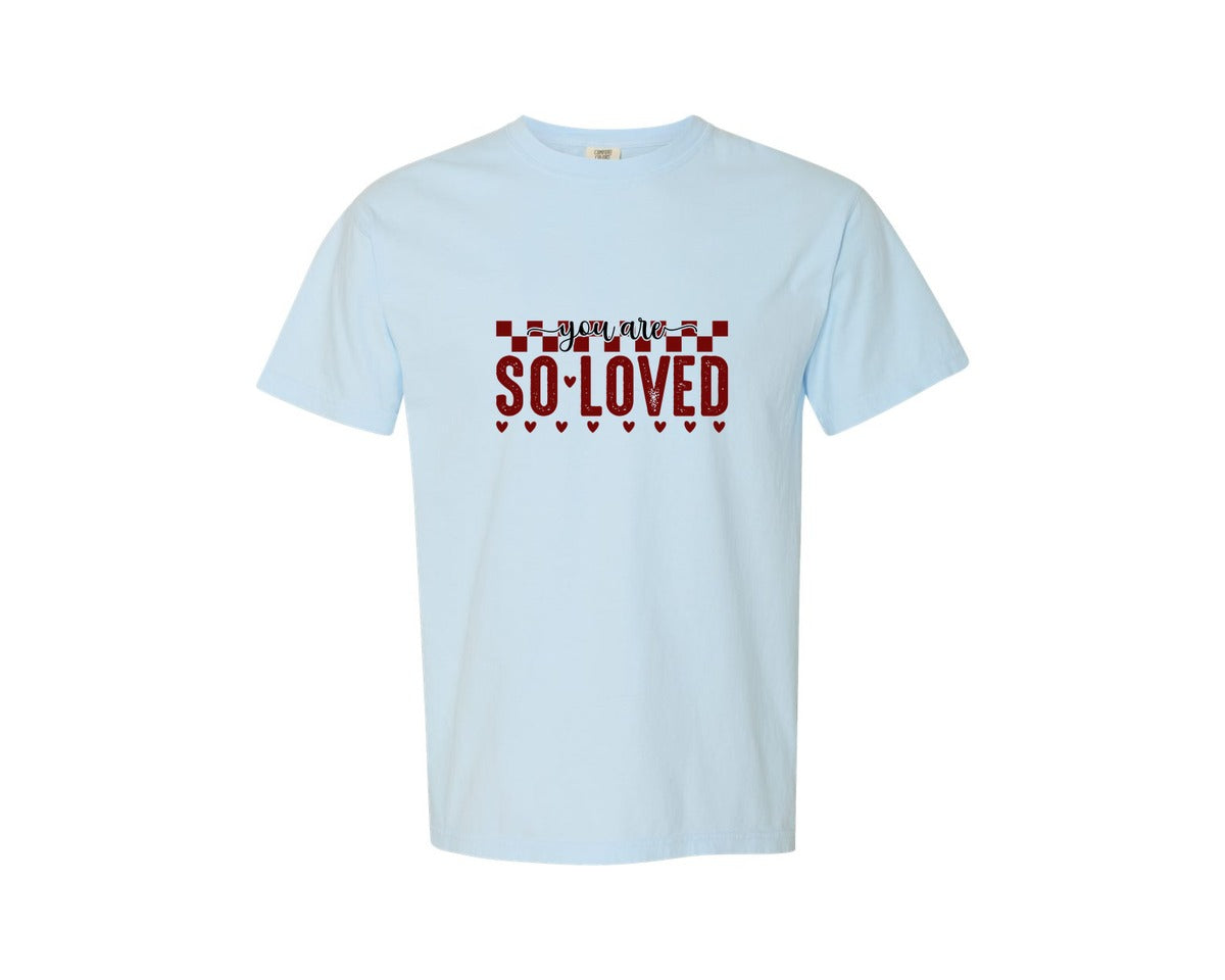 brand:Comfort Colors|color:Chambray|Valentine Bow You Are So Loved Graphic T-Shirt