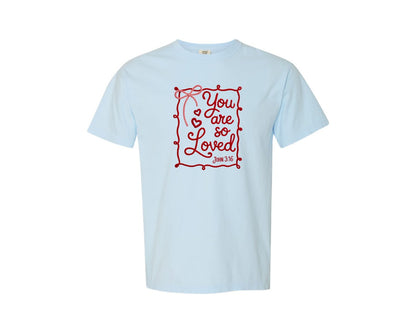 brand:Comfort Colors|color:Chambray|You Are So Loved Faux Yarn Crochet Graphic T-Shirt