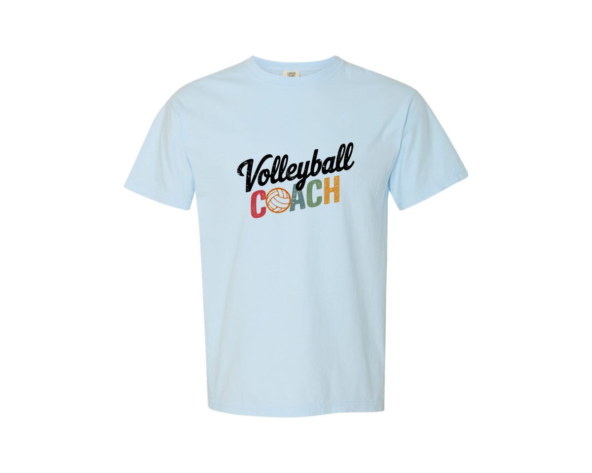 brand:Comfort Colors|color:Chambray|Retro Volleyball Coach Mascot Graphic T-Shirt