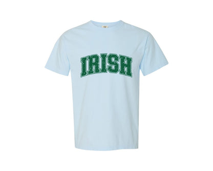 brand:Comfort Colors|color:Chambray|St Patricks Day Retro Irish Varsity Graphic T-Shirt