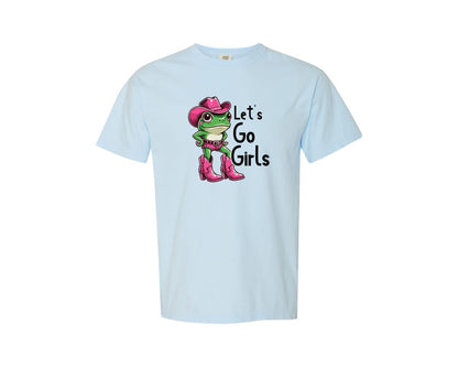 brand:Comfort Colors|color:Chambray|Funny Frog Lets Go Girls Pink Graphic T-Shirt