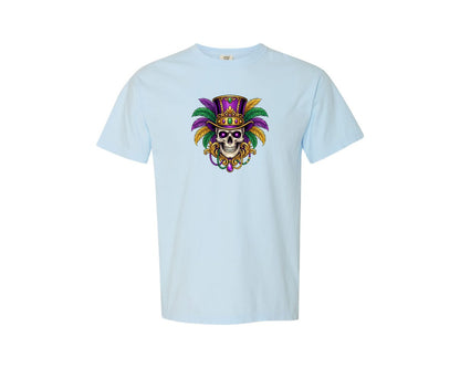 brand:Comfort Colors|color:Chambray|Mardi Gras Skeleton With Top Hat Graphic T-Shirt