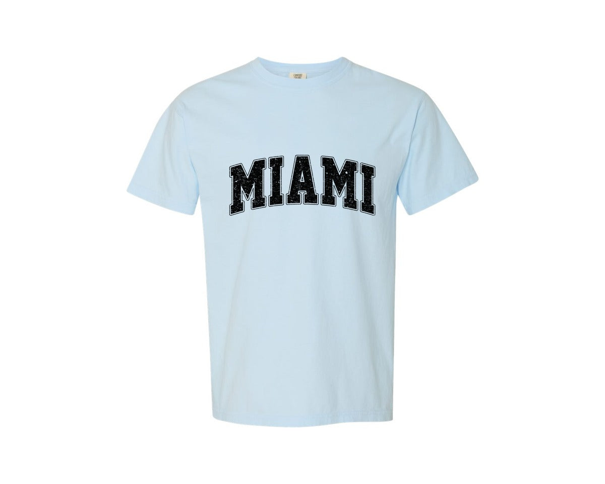 brand:Comfort Colors|color:Chambray|Miami Retro Varsity Graphic T-Shirt