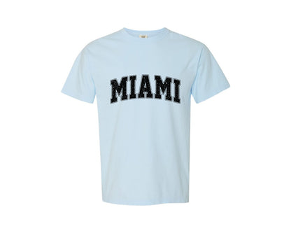 brand:Comfort Colors|color:Chambray|Miami Retro Varsity Graphic T-Shirt