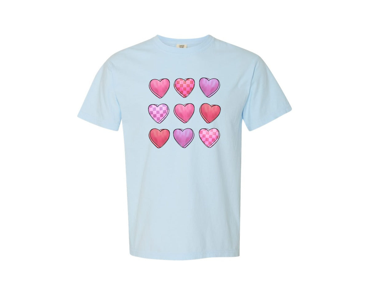 brand:Comfort Colors|color:Chambray|Candy Hearts Valentine Conversation 3 Graphic T-Shirt