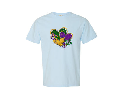 brand:Comfort Colors|color:Chambray|Heart Mardi Gras Mardi Gras Graphic T-Shirt