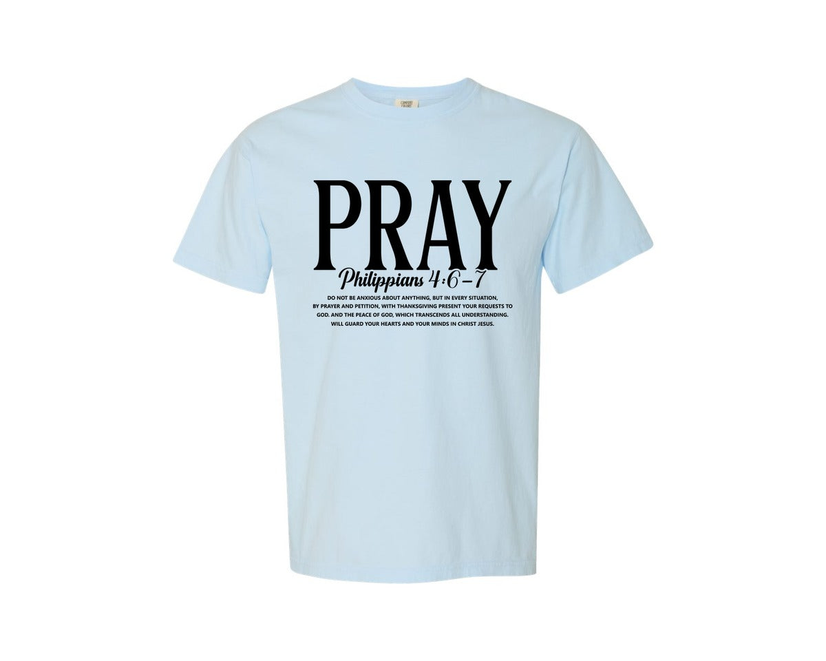 brand:Comfort Colors|color:Chambray|Bible Verse Pray Christian Graphic T-Shirt