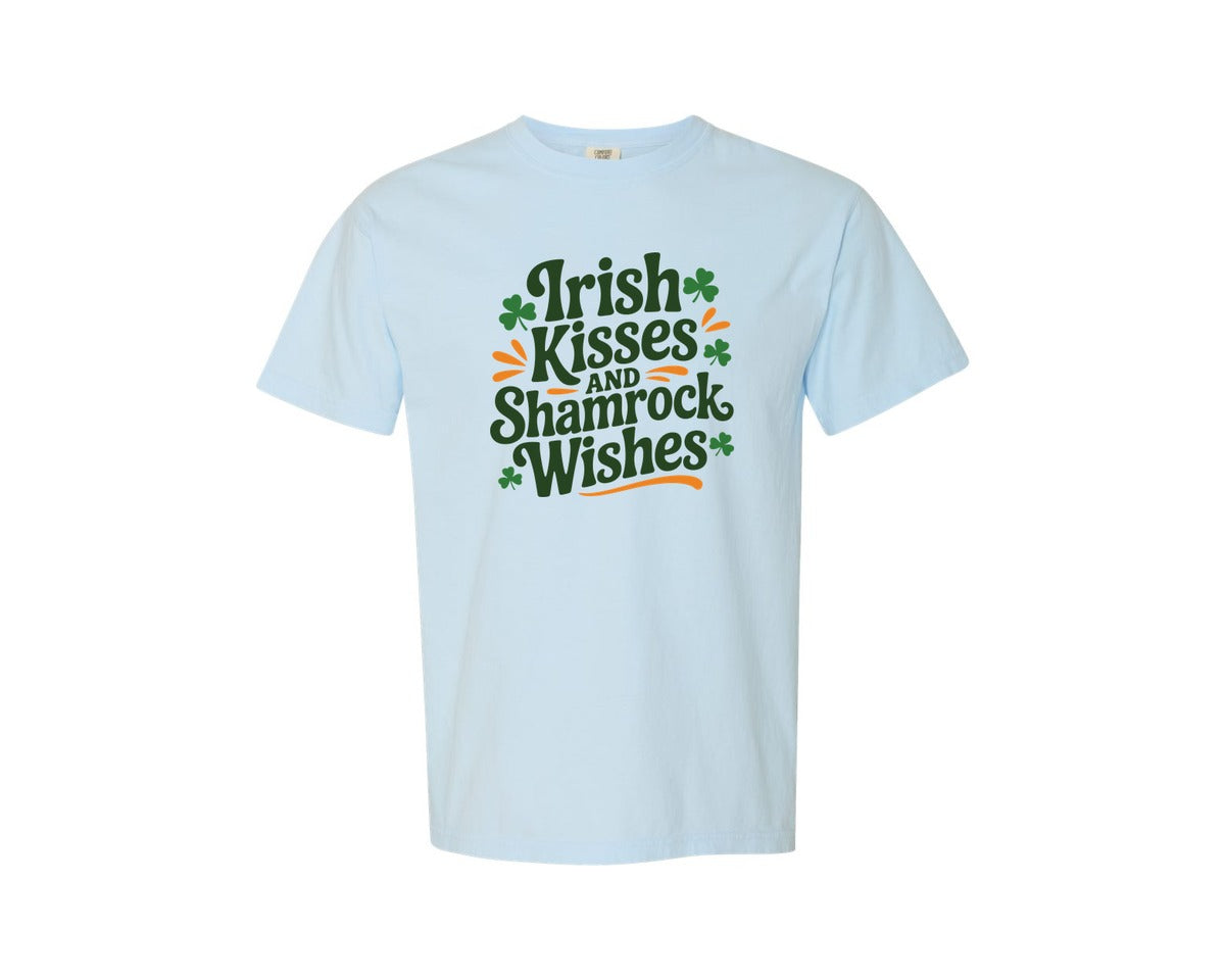 brand:Comfort Colors|color:Chambray|Irish Kisses And Shamrock Wishes 19 Graphic T-Shirt