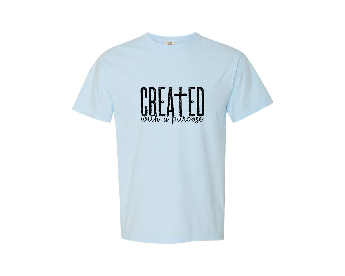 brand:Comfort Colors|color:Chambray|Created With A Purpose Pngreligious Graphic T-Shirt
