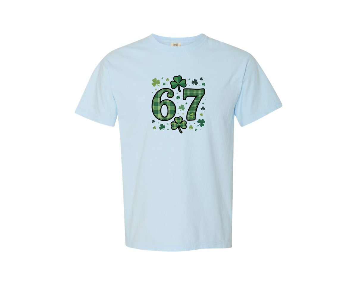 brand:Comfort Colors|color:Chambray|67 St Patricks Day Shamrocks Graphic T-Shirt