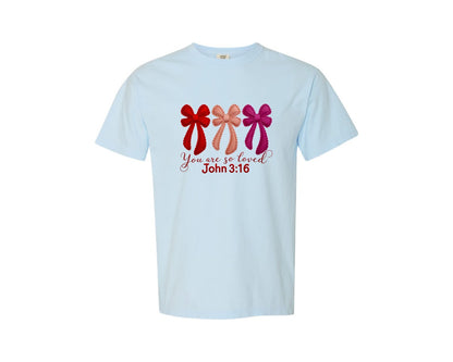 brand:Comfort Colors|color:Chambray|Yarn Crochet Christian Valentines Graphic T-Shirt