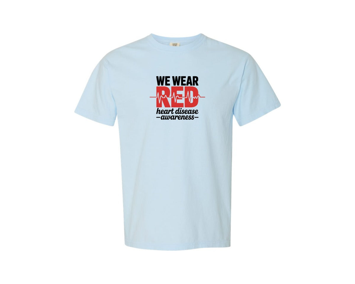 brand:Comfort Colors|color:Chambray|We Wear Red Heart Disease Awareness 2 Graphic T-Shirt