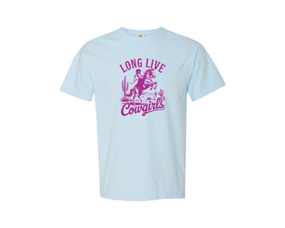 brand:Comfort Colors|color:Chambray|Retro Cowgirls Long Live Cowboy Graphic T-Shirt