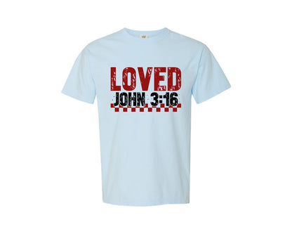 brand:Comfort Colors|color:Chambray|Christian Valentines Loved John 316 2 Graphic T-Shirt