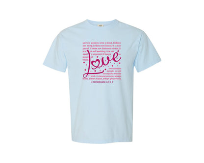 brand:Comfort Colors|color:Chambray|Love Is Patient Valentine Heart 12 Graphic T-Shirt