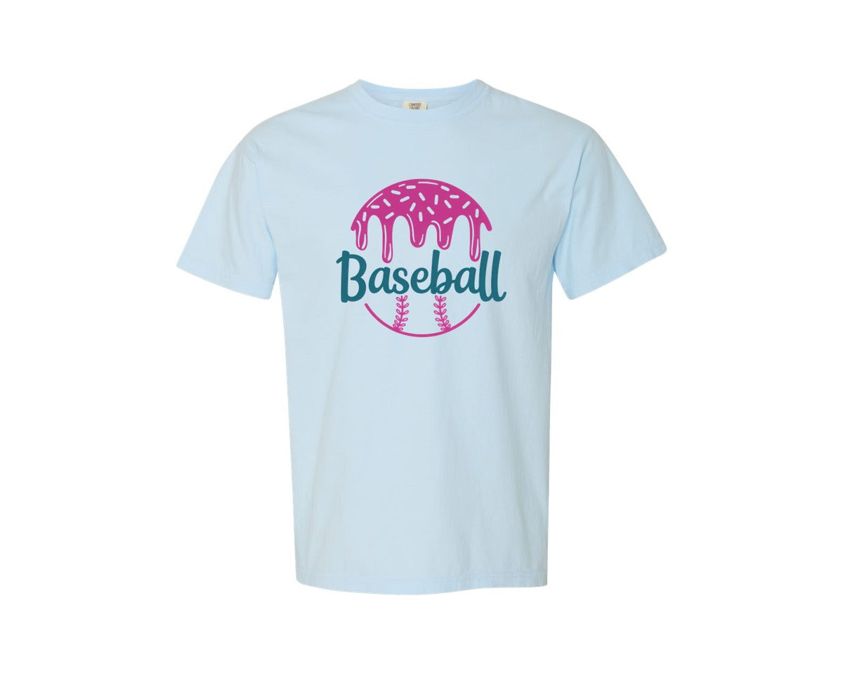 brand:Comfort Colors|color:Chambray|Baseball Ball Ice Cream Drip Graphic T-Shirt