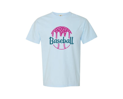 brand:Comfort Colors|color:Chambray|Baseball Ball Ice Cream Drip Graphic T-Shirt