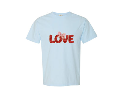 brand:Comfort Colors|color:Chambray|Faux Yarn Crochet Love Valentines Day 21 Graphic T-Shirt