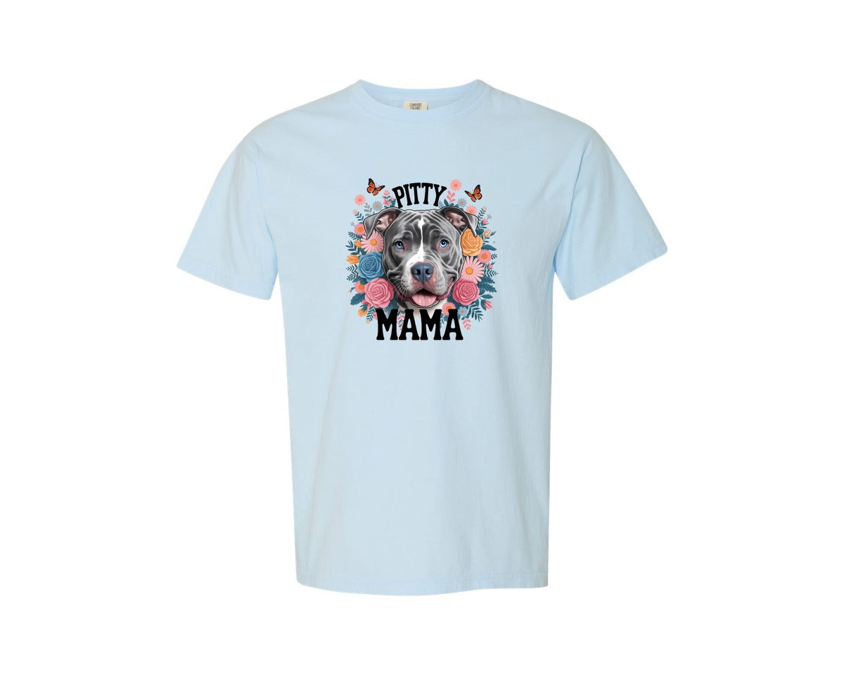 brand:Comfort Colors|color:Chambray|Pitty Mama Cute Pitbull Dog Graphic T-Shirt