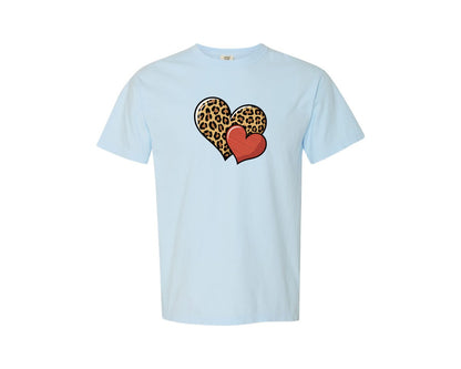 brand:Comfort Colors|color:Chambray|Leopard Print Red Heart Graphic T-Shirt