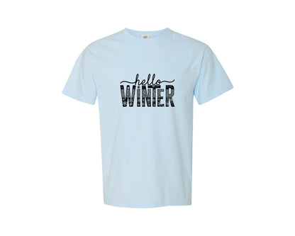 brand:Comfort Colors|color:Chambray|Hello Winter Christmas Svgsnow Graphic T-Shirt