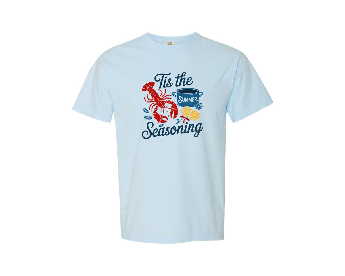 brand:Comfort Colors|color:Chambray|Tis The Seasoning Crawfish Summer Graphic T-Shirt
