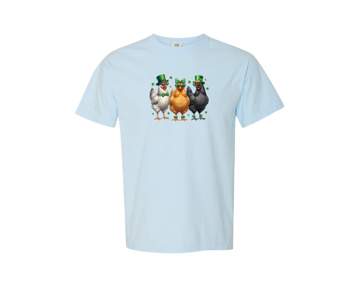 brand:Comfort Colors|color:Chambray|Funny St Patricks Day Chickens Graphic T-Shirt