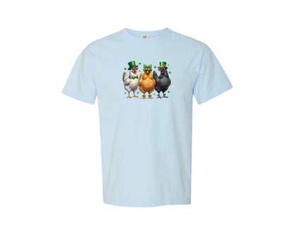 brand:Comfort Colors|color:Chambray|Funny St Patricks Day Chickens Graphic T-Shirt