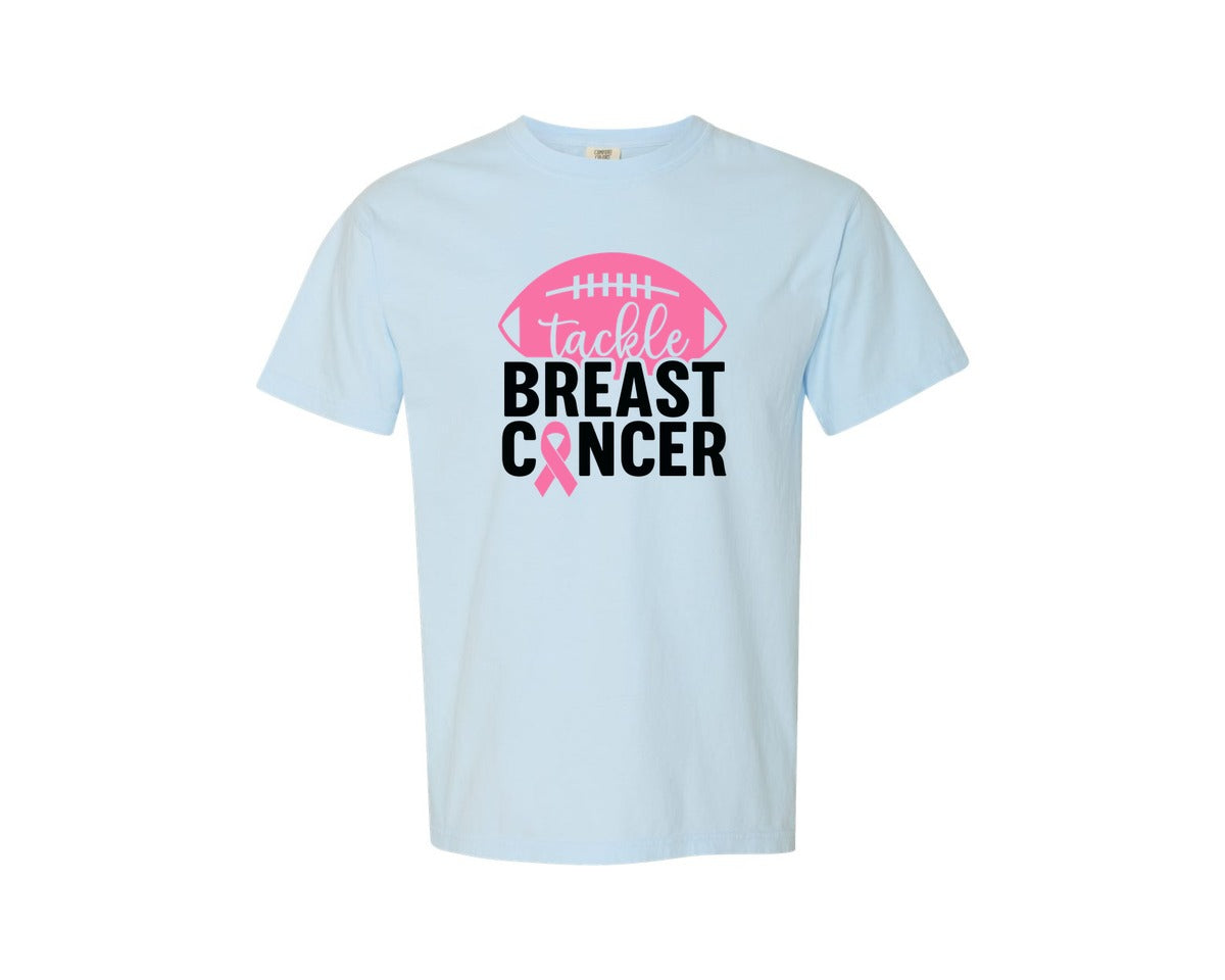brand:Comfort Colors|color:Chambray|Breast Cancer Awareness Football Cut Graphic T-Shirt