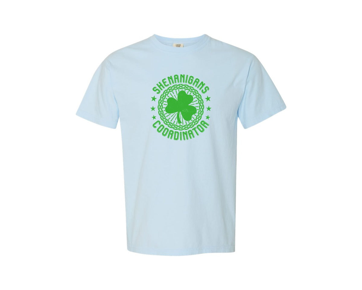 brand:Comfort Colors|color:Chambray|Irish Shamrock Shenanigans Coordinator Graphic T-Shirt