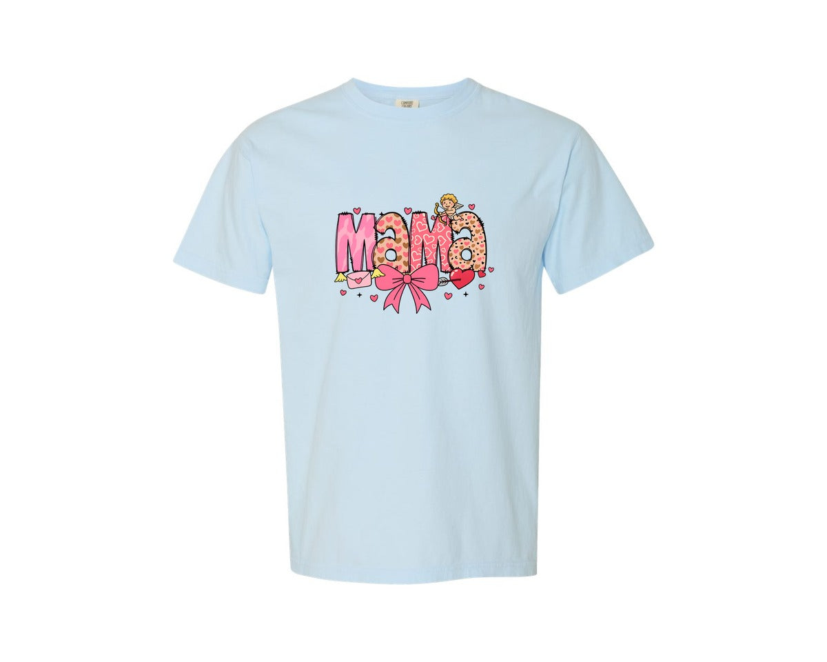 brand:Comfort Colors|color:Chambray|Valentine Mama Coquette Valentine 3 Graphic T-Shirt
