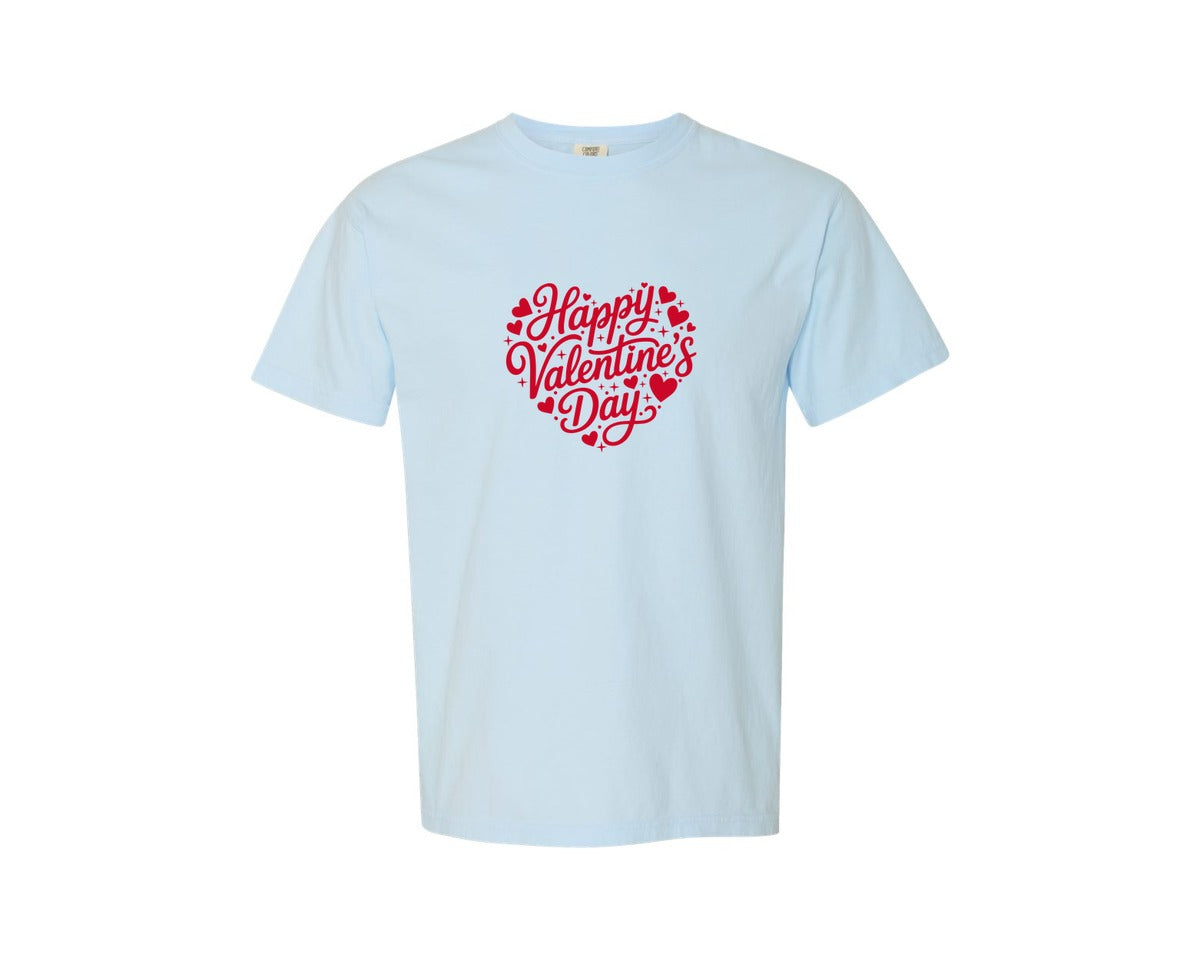 brand:Comfort Colors|color:Chambray|Happy Valentines Day Heart Svglove Graphic T-Shirt