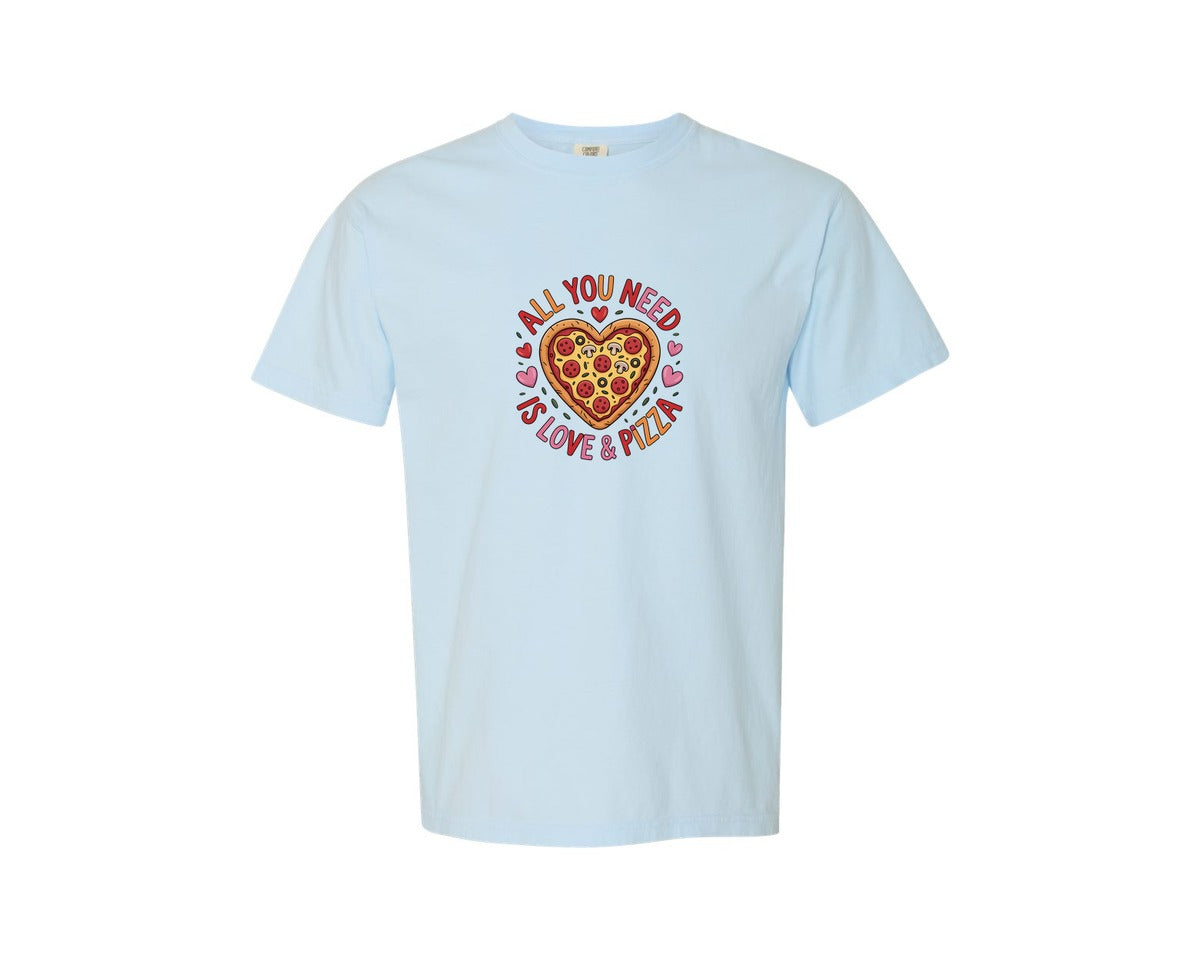 brand:Comfort Colors|color:Chambray|Love And Pizza Heart Art 2 Graphic T-Shirt