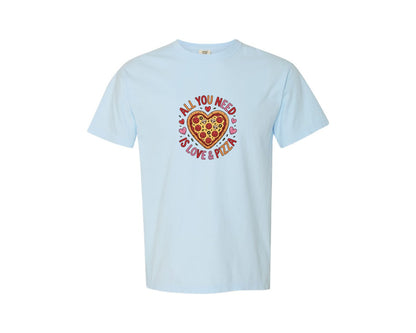 brand:Comfort Colors|color:Chambray|Love And Pizza Heart Art 2 Graphic T-Shirt